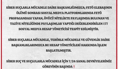 FETÖ elebaşının ölümü sonrası sosyal medya platformlarında FETÖ propagandası yapan, 177 sosyal medya hesap yöneticisi tespit edilmiştir.